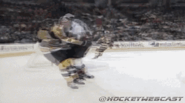 a blurred image of a hockey game with the words hockeywebcast on the bottom right