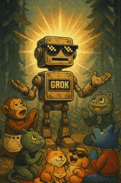 a cartoon illustration of a robot with the word grok on it