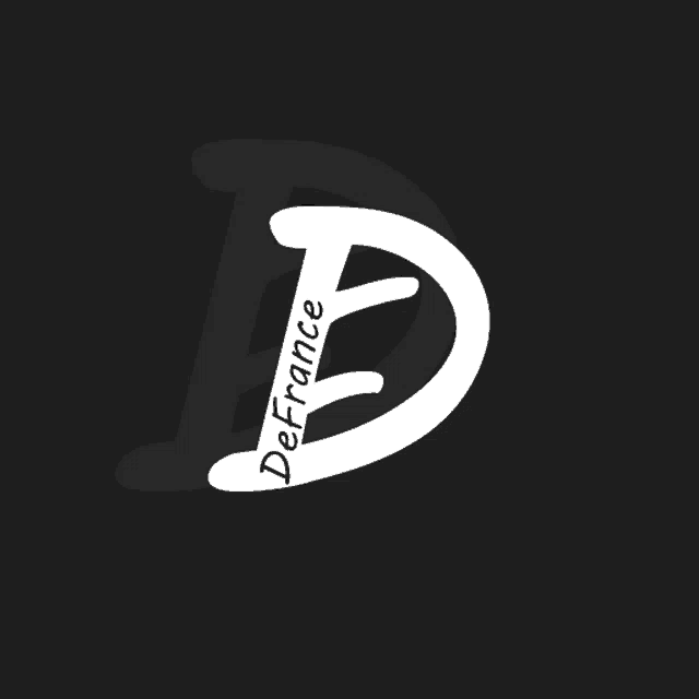 a black background with a white letter d and the word defrance on it