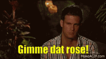 a man in a plaid shirt says gimme dat rose !