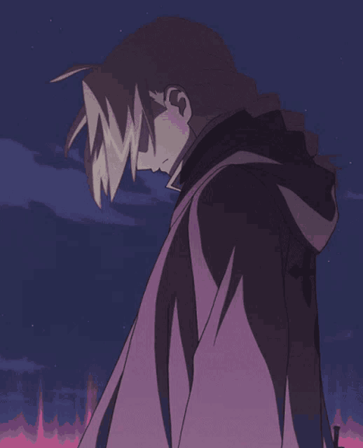 a drawing of a person with a purple cape