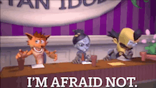 three cartoon characters sitting at a table with the words " i 'm afraid not " on the bottom