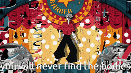 a cartoon of a man standing in front of a sign that says barber on it
