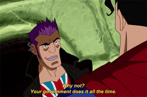 a man with purple hair is talking to another man who says " why not "