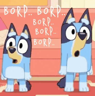 two blue cartoon dogs are standing next to each other with the words " bord " written in white