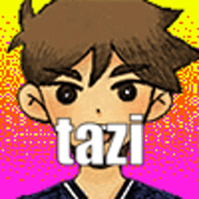 a cartoon of a boy with the word tazi written on his mouth .