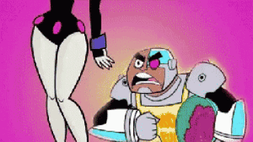 a cartoon of a woman standing next to a robot .