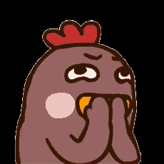 a cartoon chicken is covering its face with its hands .