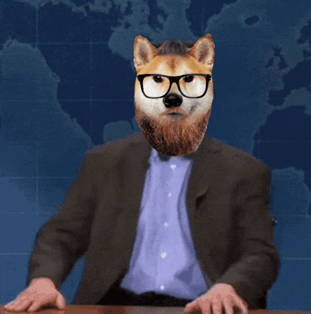 a dog with glasses and a beard is wearing a suit and tie and says to the moooooonnn