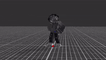 a cartoon character is standing on a black and white grid .