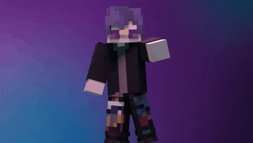a minecraft character with a purple hair and sunglasses