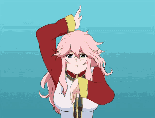 a drawing of a girl with pink hair making a face