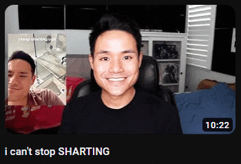a video of a man sitting in a chair with the words i can 't stop sharing at the bottom