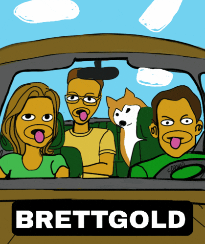 a cartoon of a family in a car with the name brettgold on the bottom