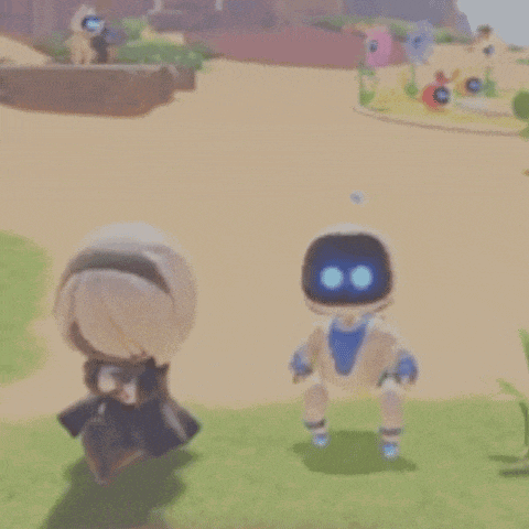 two dolls are standing next to each other in a game .