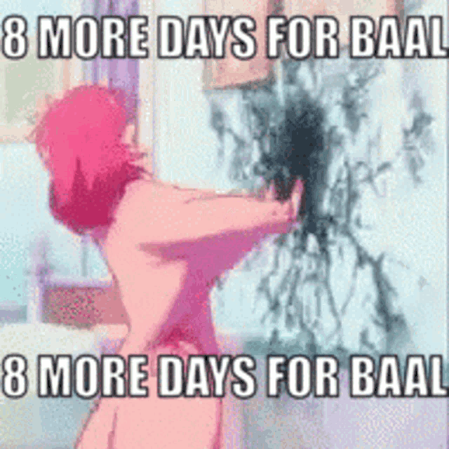 a naked woman is standing in front of a wall with the words 8 more days for baal 8 more days for baal