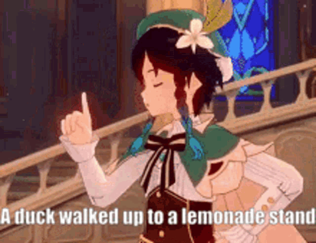 a duck walked up to a lemonade stand and made a funny face .