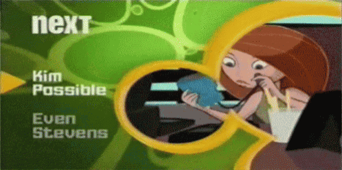 a cartoon of kim possible and even stevens next to a green background