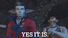 two cartoon characters are standing next to each other and one of them says yes it is