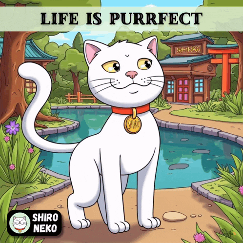 a cartoon drawing of a white cat with the words life is purrfect below it