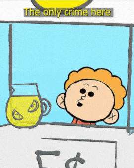 a cartoon drawing of a lemonade stand with the one thing written above it