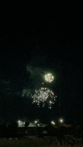 fireworks are displayed in the night sky over a field