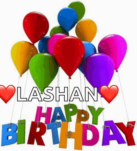 a birthday card for lashan with balloons in the background
