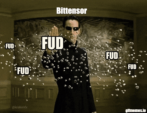 a man in a black suit is surrounded by bubbles and the word fud is written on it