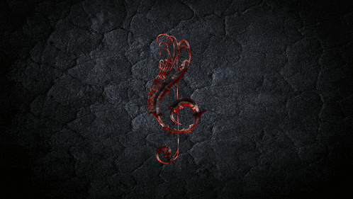 a red treble clef with a black background