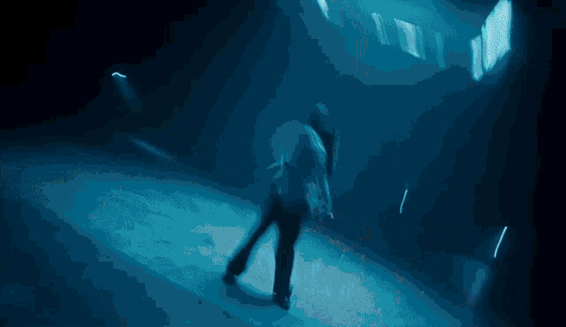 a dark blue background with a few white lines