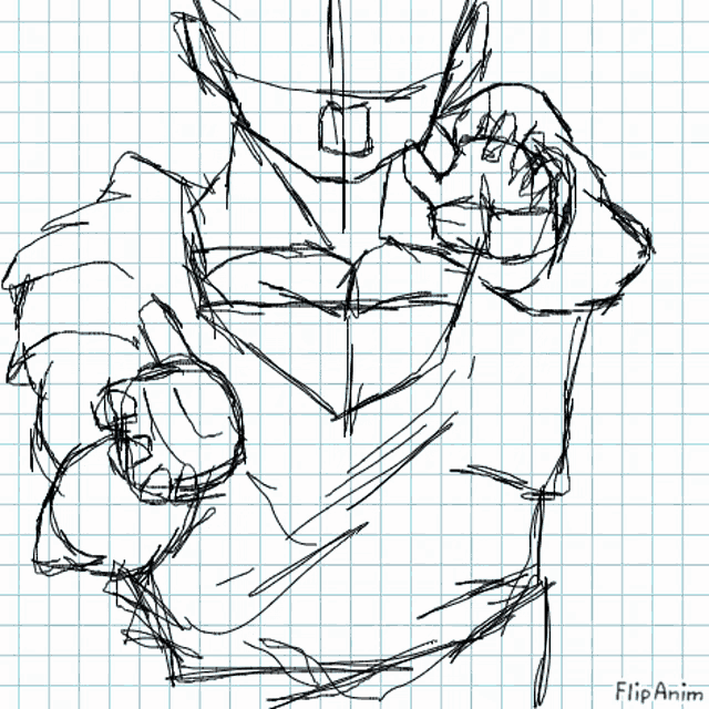 a black and white drawing of a person with the name flipanim written below it