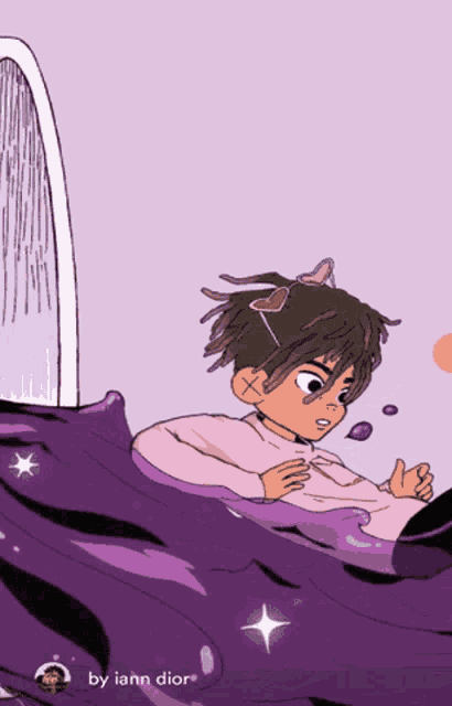 a drawing of a purple and white object with the words by iann dior at the bottom