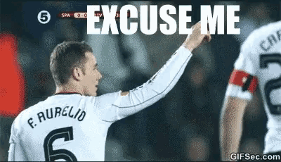 a soccer player says excuse me while pointing at another player