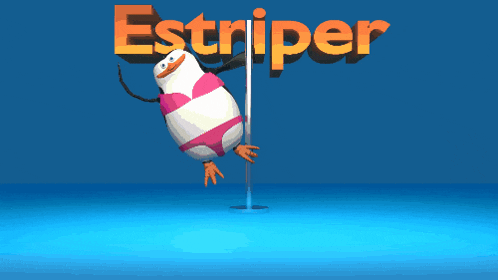 a penguin on a pole with the word stripper behind him