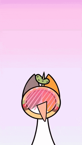 a cartoon drawing of a bird with a pink cloud coming out of its mouth