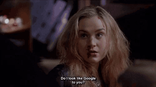 a woman with blood on her face is asking do i look like google to you