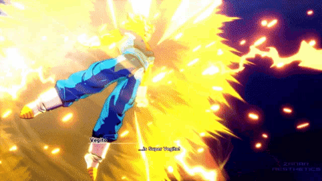 a screenshot of a video game shows vegeta in super saiyan form