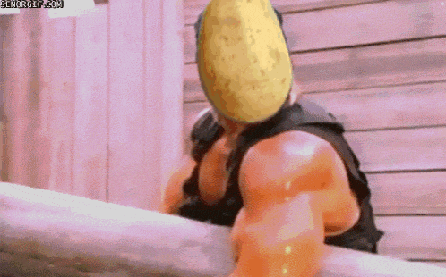 a picture of a man with a potato on his head that says senogif.com