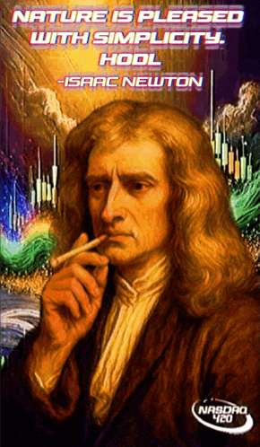 a painting of a man smoking a cigarette with a quote from isaac newton