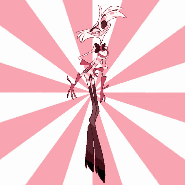 a pink and white striped background with a cartoon character in a bow tie