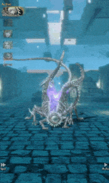 a screenshot of a video game shows a monster with a purple eye