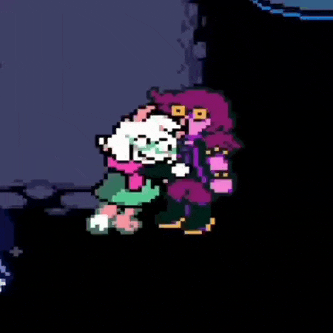 a pixel art of a couple of people hugging each other in a dark room .