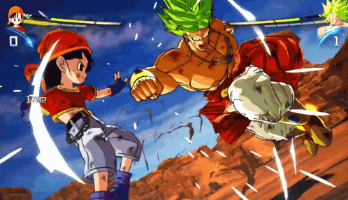 a video game shows a girl fighting a man with the number 1782