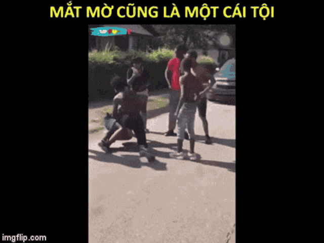 a group of people are fighting on a street with a watermark that says " imgflip.com "