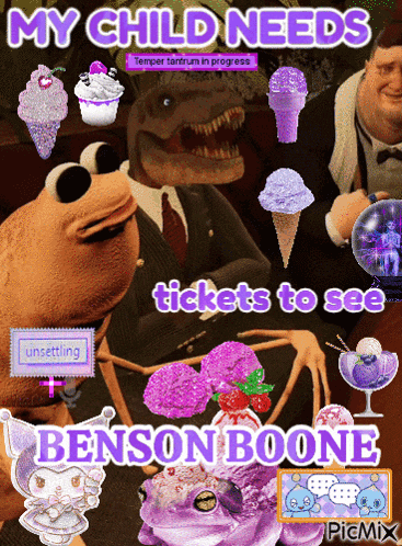 a picture of benson boone with purple ice cream cones