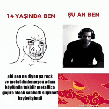 a cartoon of a man with headphones and the words 14 yasinda ben on the bottom
