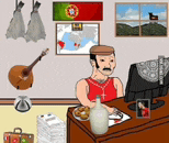 a cartoon of a man sitting at a desk in front of a computer