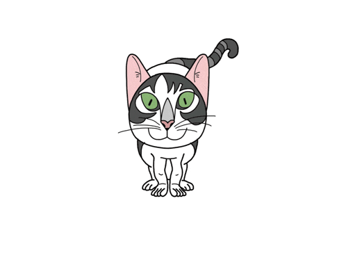 a cartoon drawing of a black and white cat