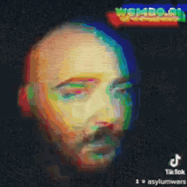 a close up of a man 's face with a beard on a tv screen .