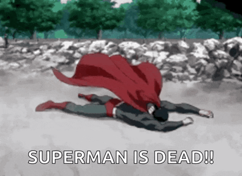 a cartoon of superman is dead and laying on the ground